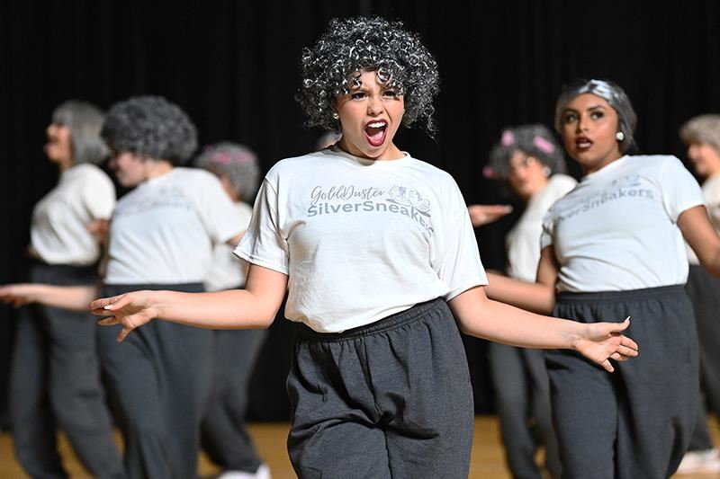 The Jersey Village High School Gold Dusters dance team performs its hip-hop routine at the CFISD Dance ShowOffs on Jan. 26.